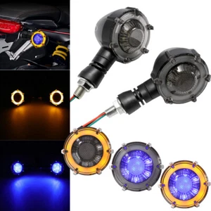 2Pcs Motorcycle LED Bullet Turn Signals Blinker Brake Lights Amber+ Blue DRL - Picture 1 of 11
