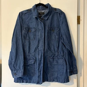Talbots Denim Jacket Womens XL Blue Retro Button Front Pockets Cotton Hemp Blend - Picture 1 of 10