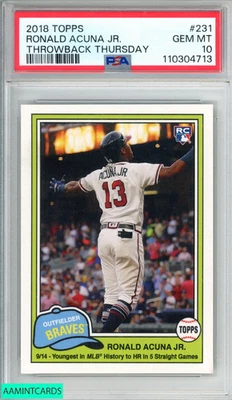 2018 TOPPS THROWBACK THURSDAY RONALD ACUNA JR  #231 ROOKIE RC BRAVES PSA 10 - Image 1 of 3