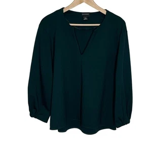 Club Monaco Women Ponte Knit Pullover Top Medium Green V Neck Boxy Minimalist - Picture 1 of 8