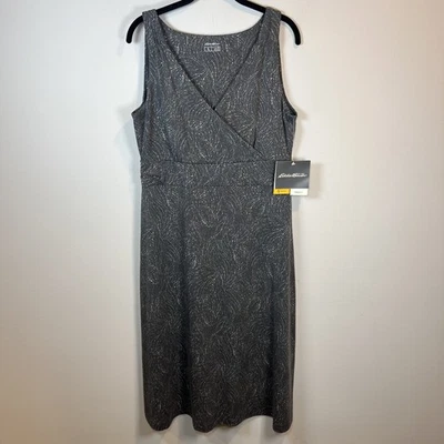 Eddie Bauer Women's Lily Travel Dress Gray Faux Wrap UPF 50+ NEW Size Large Tall - Image 1 of 4