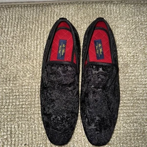 La Milano Broderick II Loafers Men 8.5 Black Velvet Smoking Slippers Dress Shoes - Picture 1 of 7