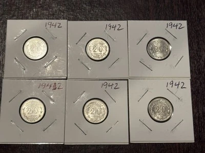 1942 Mexico 20 Centavos, 0.720 silver coin, lot of 6, uncirculated - Image 1 of 4
