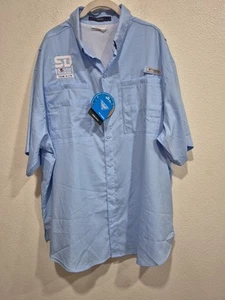 Columbia PFG Tamiami Blue Vented Fishing Shirt XL Short Sleeve Button Down Pepsi - Picture 1 of 11