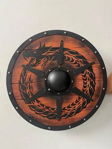 Escudo de madera vikingo con dragón nórdico escudo redondo hecho a mano para LARP, cosplay - Imagen 1 de 6
