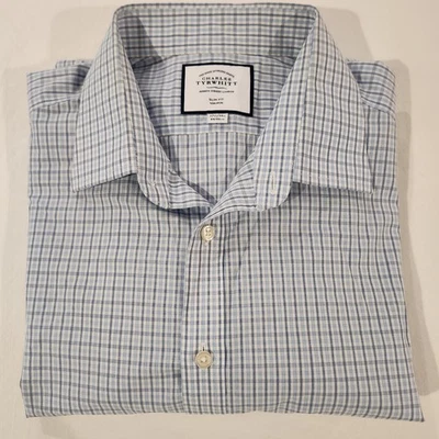 CHARLES TYRWHITT Slim Fit No Iron Blue Egypt Cotton Dress Shirt 17 1/2,  34 in. - Image 1 of 4