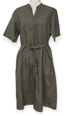UNIQLO Women’s Linen Blend Shirt Dress Khaki Green Minimalist Casual Size L - Image 1 of 4