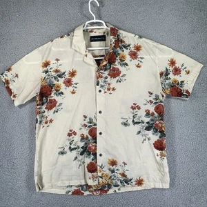 Abercrombie & Fitch Shirt Mens L Beige Floral Button Up Short Sleeve Summer - Picture 1 of 8