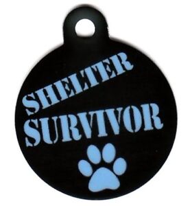 Engraved Pet ID Tag Shelter Survivor Blue Paw