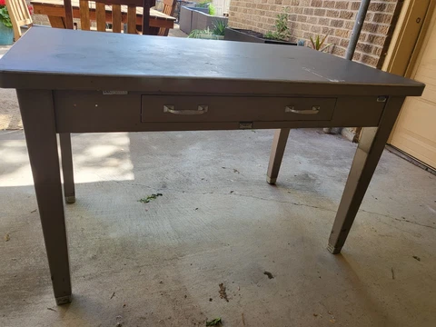 Vintage METAL INDUSTRIAL Steel TANKER DESK By The General Fireproofing Company Cover