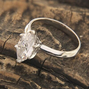 3.15 Ct Marquise Cut Cubic Zirconia Set Solitaire Engagement Ring In 925 Silver - Picture 1 of 8