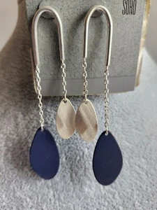 Robert Lee Morris Soho Silvertone And Purple 3" Teardrop Dangle Earrings See... - Picture 1 of 8