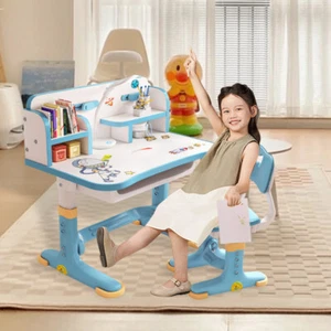 Kids Functional Desk and Chair Set Height Adjustable Children School Study Desk - Picture 1 of 15