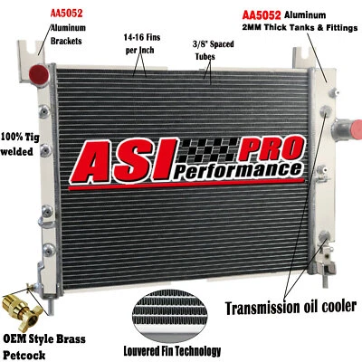ASI 3ROW Aluminum Radiator For 2000-2004 Dodge Dakota Durango 3.7L 3.9L 4.7L 5.9 - Image 1 of 4