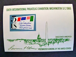 1966 $.05 #1311 Sixth International Philatelic Expo Imperforate Souvenir Sheet - Picture 1 of 2