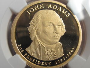 2007 S   John Adams Presidential Golden Dollar Coin - Cameo Proof  PR69