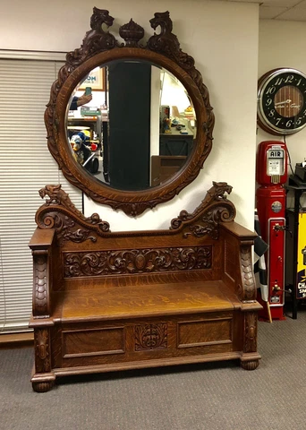 VICTORIAN 1880 HALL TREE MIRROR SET TIGER OAK QUARTER SAWN ABSOLUTELY BEAUTIFUL! Cover