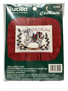 Bucilla Jolly Holly Day Counted Cross Stitch Rocking Horse Pillow Picture - Picture 1 of 2