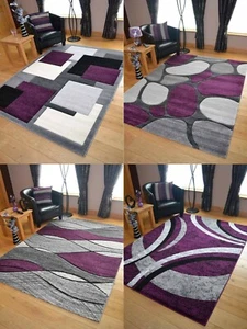 Modern Grey Purple Rugs Mat Large Small Living Area Soft Thick Hallway Runners - Picture 1 of 5