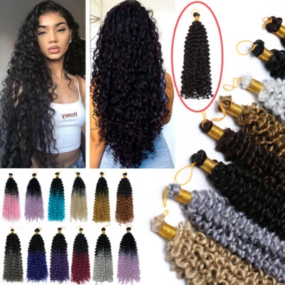 5 Pack Afro Deep Water Wave Hair Extensions Kinky Curly Crochet Braid Hairpiece - Image 1 of 4
