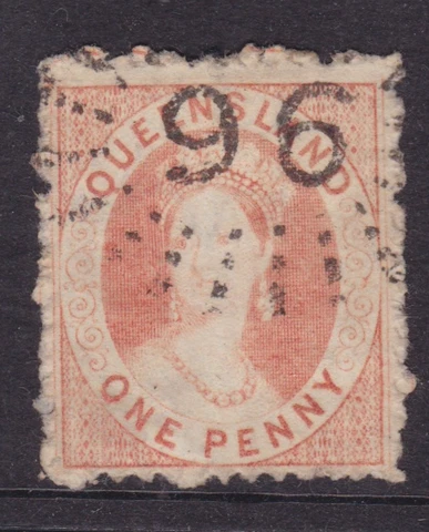 QUEENSLAND 1868 1d Orange QV CHALON NUMERAL "96" MARYBOURGH PMK SG 59 (NG52) Cover