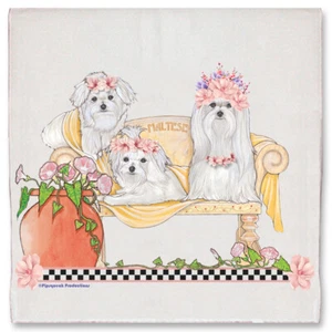 Maltese Dog Floral Kitchen Dish Towel Pet Gift - Picture 1 of 1