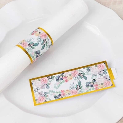 50 Disposable Floral Print Paper Napkin Rings Wedding Party Gift Events - Image 1 of 2