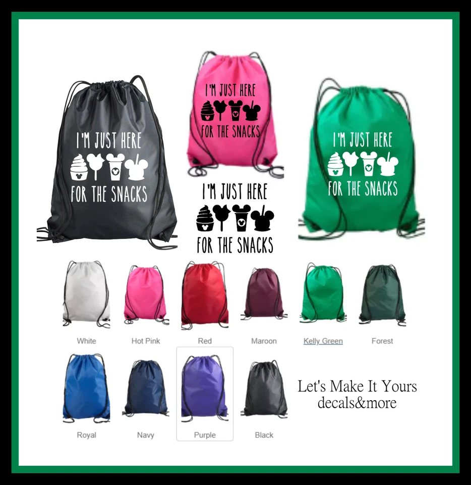BOLSO DE MANO MOCHILA CON CORDÓN DE NAILON INSPIRADA EN SNACKS I'M JUST HERE FOR THE DISNEY Foto 1 de 1
