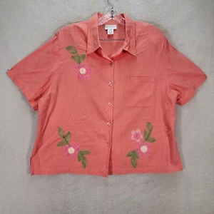 Vtg Anna Maxwell Pink Linen Rayon Shoulder Pads Blouse Womens Top Plus Size 22 - Picture 1 of 20