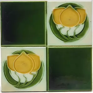 Art Nouveau Fireplace Tile Quartered Floral Majolica By T A Simpson C1900 - Picture 1 of 3