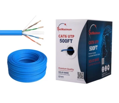 500ft CAT6 Riser Ethernet Cable 23AWG 10Gbps UTP Solid Bare Copper Wire Blue - Image 1 of 4