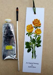 Real Painting: handpainted Bookmark by Judith Rowe "Roses Ref 2682"