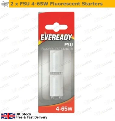 2 x  EVEREADY Fluorescent Starter 4-65W FSU 220-240V Tube Start FS-U - Image 1 of 2