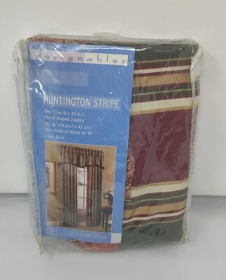 Designables-Huntington Stripe M Shaped Valance, Color Brick, 70"x16" W/ Fringes - Image 1 of 4