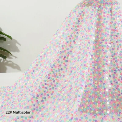 Flower Shaped Sequin Fabric Floral Sparkly Bling Shiny Dress Background Sewing - Image 1 of 4