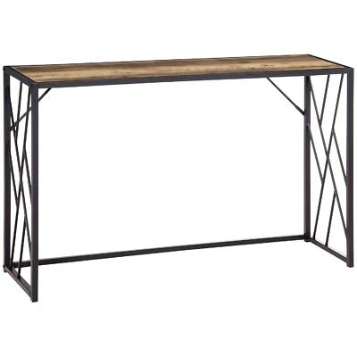 Tavolo Consolle in Stile Industriale Acciaio e Legno 120x35x75cm Marrone DecHome - Immagine 1 di 4
