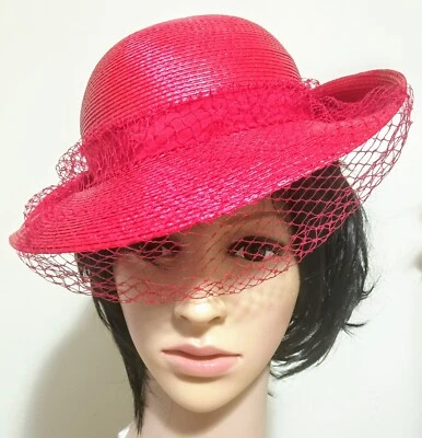 Michael Howard Red Sport Hat with Sheer Net and Back Bow - Image 1 of 4