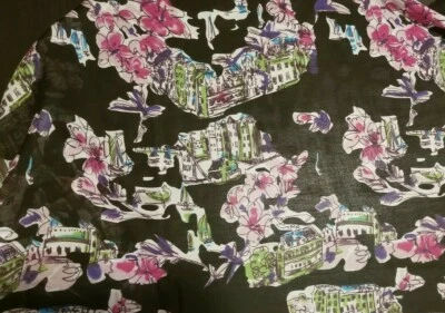 Paisaje urbano con flores - Dibujado en gasa - ¡Tan lindo! Suave y ligero! Foto 1 de 3