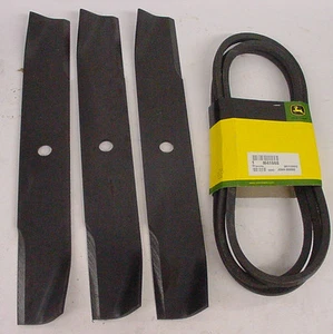 JOHN DEERE Blade & Belt set M76461 M41668 50" deck on 300 series  - Picture 1 of 1