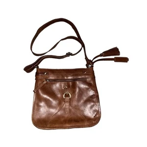 Diba True Damen Schultertasche braun Leder Reißverschluss Außentaschen Crossbody Riemen - Bild 1 von 9