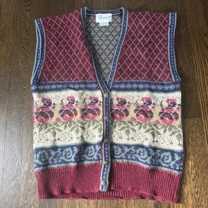 Maglione gilet donna vintage Deans of Scotland 100% lana M Shetland Fair Isle - Foto 1 di 5