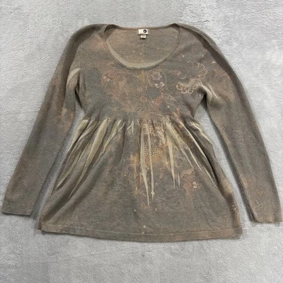 Camisa One World manga longa feminina XL bege fit flare vintage - Imagem 1 de 4