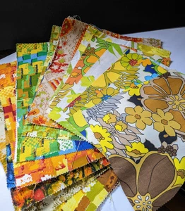Fabric Lot Screen Print Samples Bold Prints Retro Cottage Country Craft 13 x 10" - Picture 1 of 22