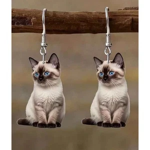 1Pair Cute Siamese Kitten Acrylic Earrings Women's Sweet Style Cat Earrings - Picture 1 of 4