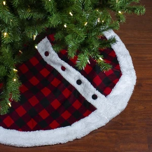 Northlight 48" Black and Red Buttoned Buffalo Plaid Christmas Tree Skirt - Picture 1 of 3
