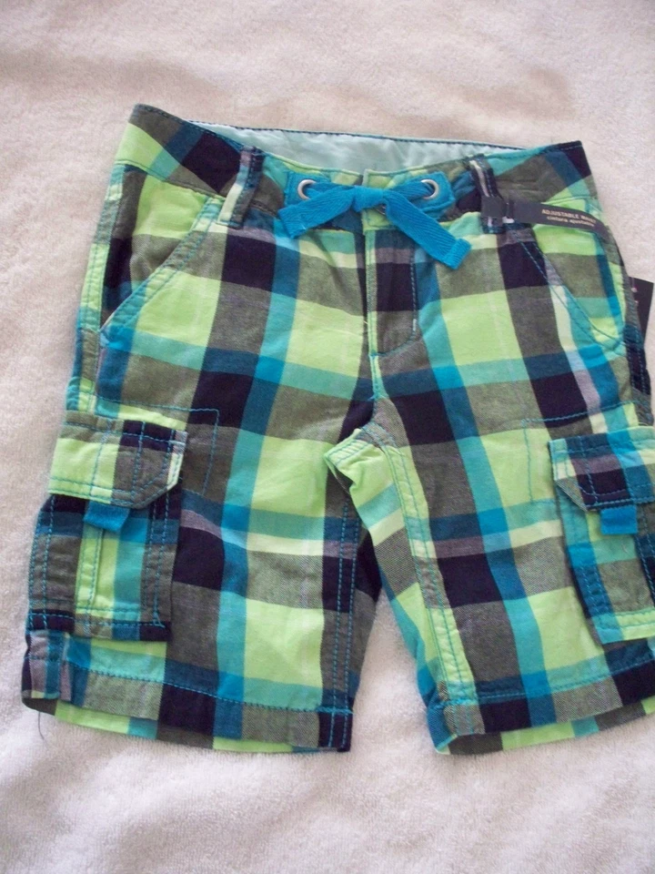 NUEVO NUEVO CON ETIQUETAS 5 Lindos Pantalones Cortos de Carga a Cuadros Azul Verde Negro Cintura Ajustable para Niñas Foto 1 de 1