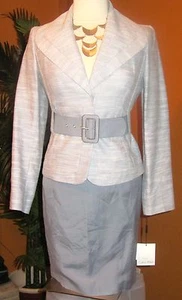 CALVIN KLEIN NWT women's suit dusty blue and white 2 piece jacket & skirt $280 - Picture 1 of 1