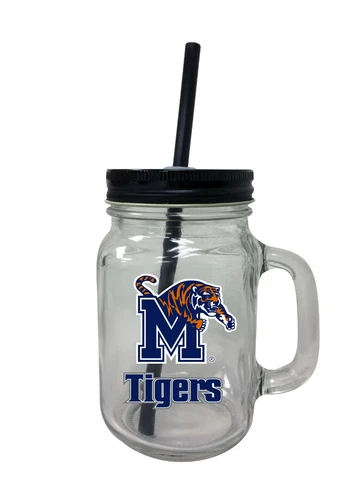 Memphis Tigers Mason Jar Tumbler Set-NCAA Mason Jar Glass 3 Pack Cover