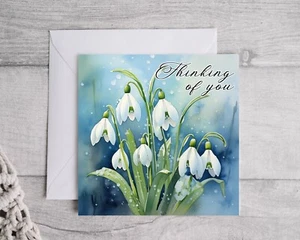 Thinking Of You Card, Snowdrop Sympathy Card - Picture 1 of 2