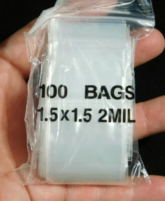 A Big Lot of "100" One Hunred!  RESEALABLE 1.5" x 1.5" Small Plastic BAGS! - Image 1 of 4